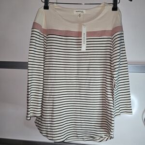 Monteau Pink and Black Striped Long Sleeve Top